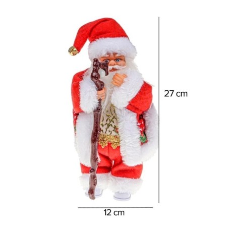 Boneco Enfeite Papai Noel Musical Com Cajado
