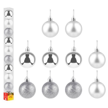Kit Bola De Natal Lisa Prata 5cm Com 10 Unidades