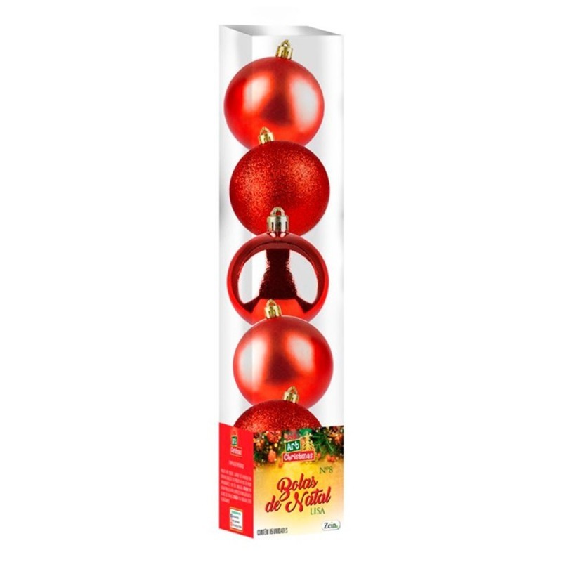 Kit Bola De Natal Lisa Vermelho 8cm Com 5 Unidades