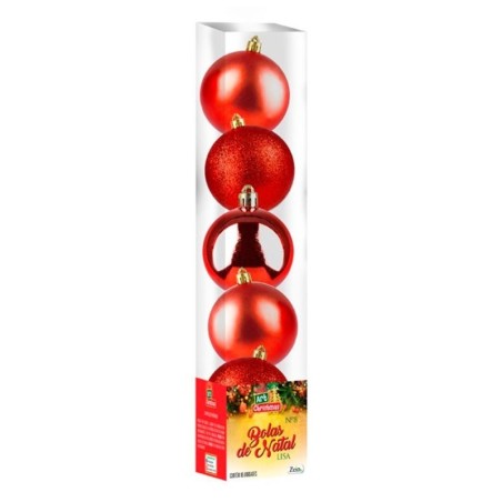 Kit Bola De Natal Lisa Vermelho 8cm Com 5 Unidades