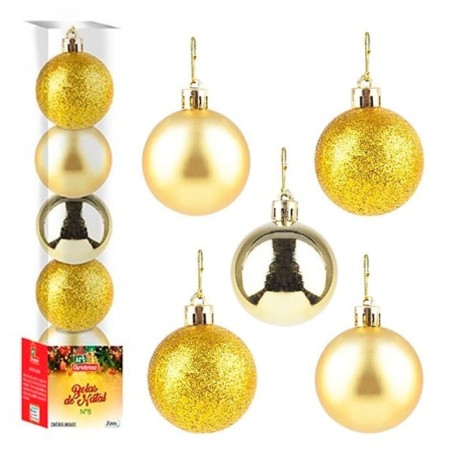 Kit Bola De Natal Lisa Dourada 8cm Com 5 Unidades
