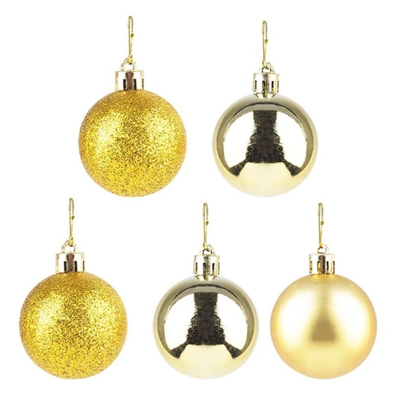Kit Bola De Natal Lisa Dourada 8cm Com 5 Unidades
