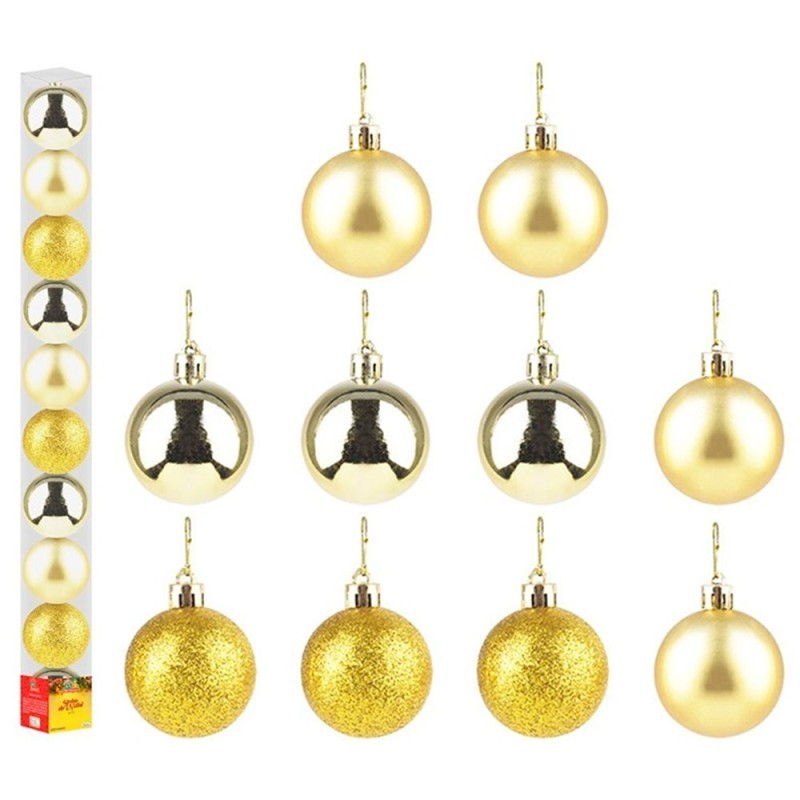 Kit Bola De Natal Lisa Dourada 5cm Com 10 Unidades