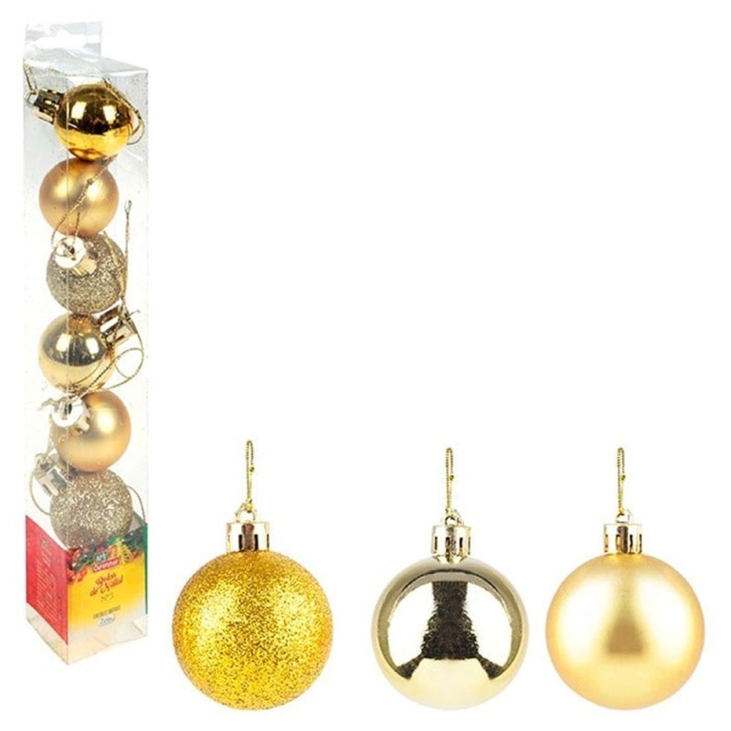 Kit Bola De Natal Lisa Dourada 7cm Com 6 Unidades
