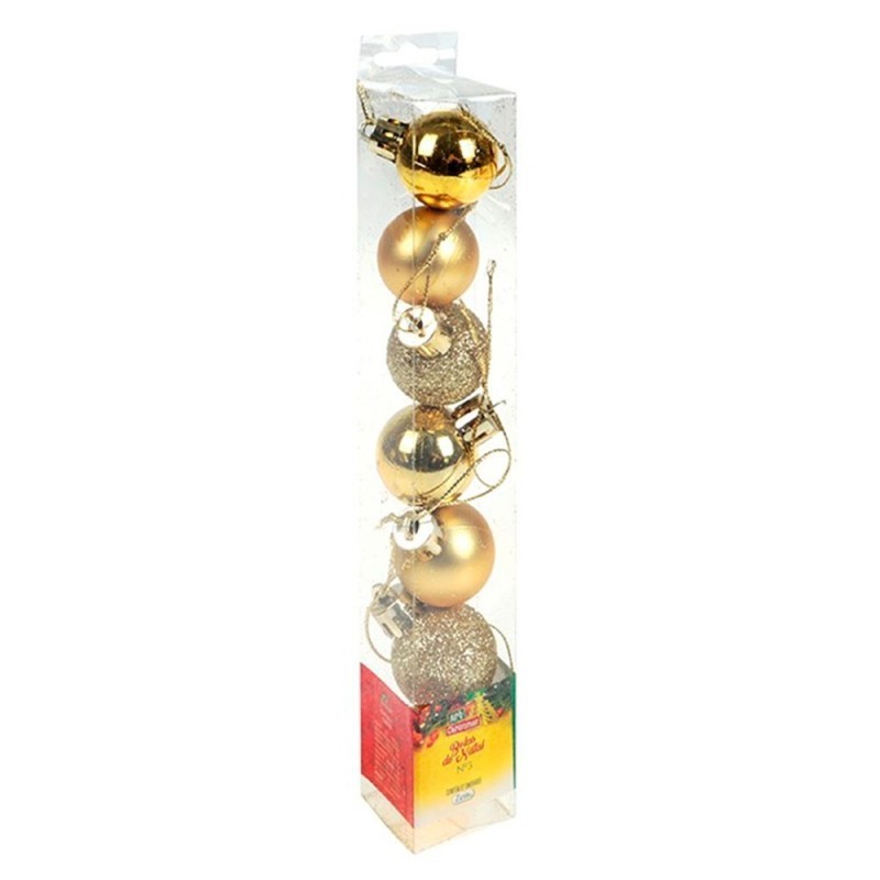 Kit Bola De Natal Lisa Dourada 7cm Com 6 Unidades