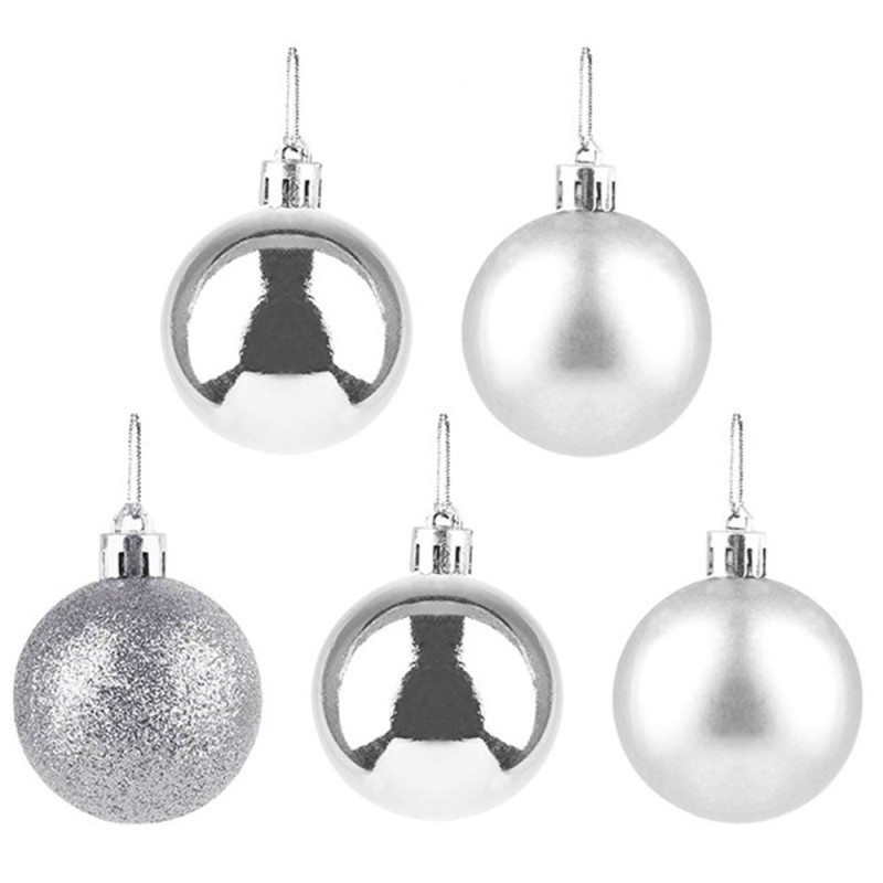 Kit Bola De Natal Lisa Prata 8cm Com 5 Unidades