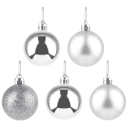 Kit Bola De Natal Lisa Prata 8cm Com 5 Unidades