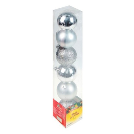 Kit Bola De Natal Lisa Prata 8cm Com 5 Unidades
