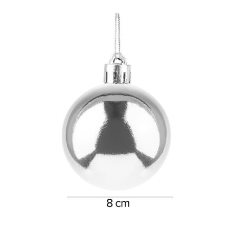 Kit Bola De Natal Lisa Prata 8cm Com 5 Unidades