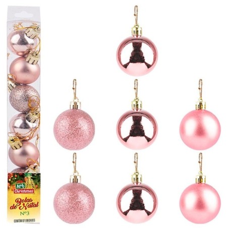 Kit Bola De Natal Lisa Rose 3cm Com 7 Unidades