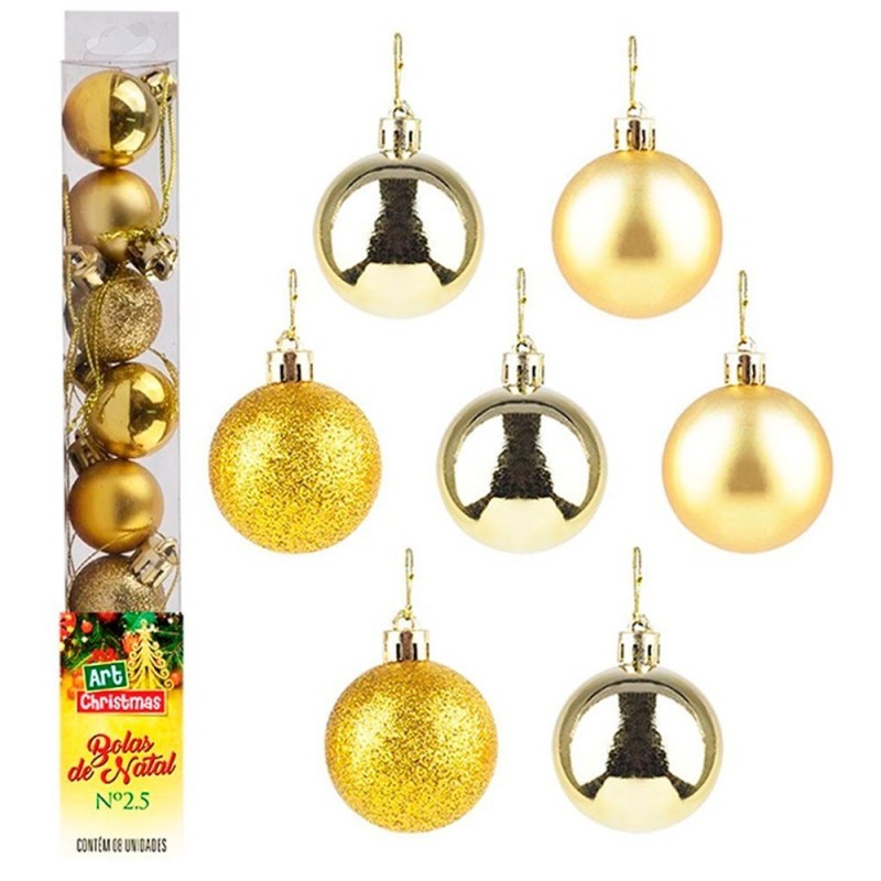 Kit Bola De Natal Lisa Dourada 3cm Com 7 Unidades