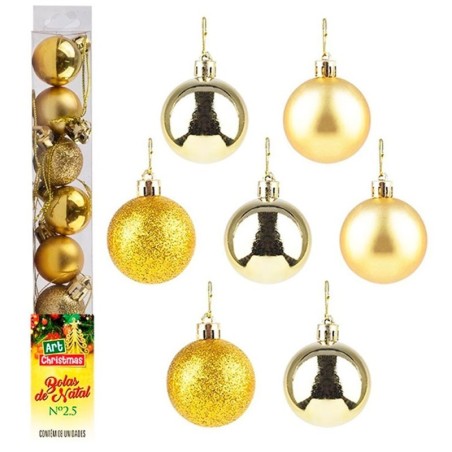 Kit Bola De Natal Lisa Dourada 3cm Com 7 Unidades