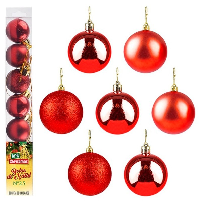 Kit Bola De Natal Lisa Vermelha 3cm Com 7 Unidades