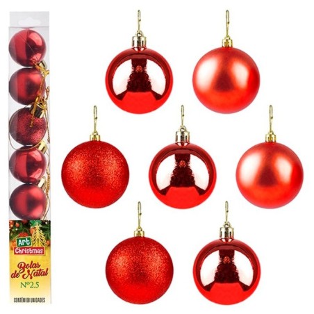 Kit Bola De Natal Lisa Vermelha 3cm Com 7 Unidades