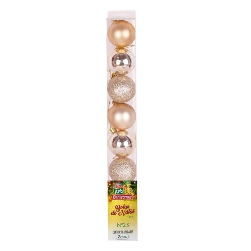 Kit Bola De Natal Lisa Champanhe 2,5cm Com 8 Unidades