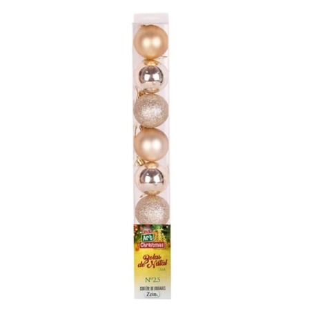 Kit Bola De Natal Lisa Champanhe 2,5cm Com 8 Unidades