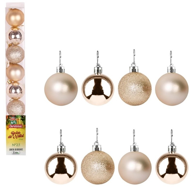 Kit Bola De Natal Lisa Champanhe 2,5cm Com 8 Unidades