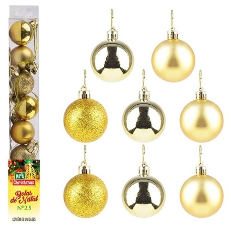 Kit Bola De Natal Lisa Dourada 2,5cm Com 8 Unidades