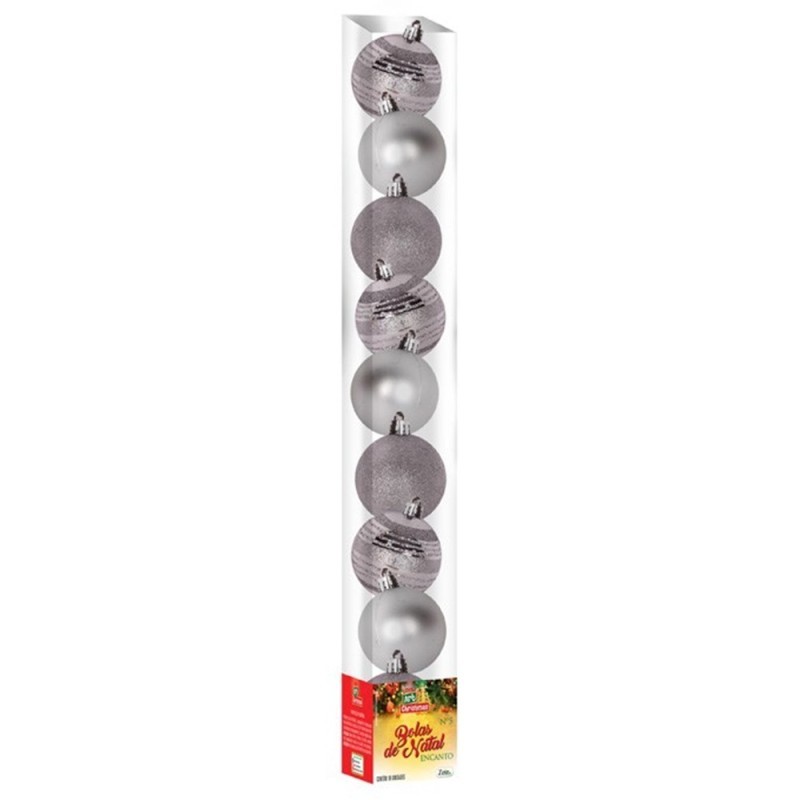 Kit Bola De Natal Encanto Prata 5cm Com 9 Unidades