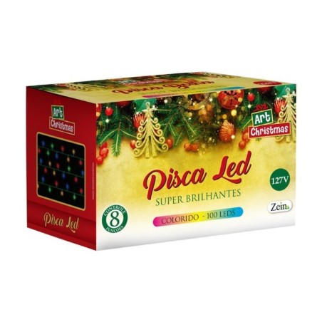 Pisca Pisca Colorido 100 Lâmpadas LEDs 8 Metros 220V 8 Funções