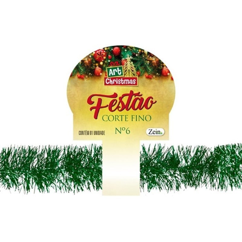 Enfeite Festão Metalizado Verde Fino Para Árvore Natal 2 Metros