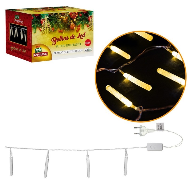 Pisca Pisca Tubo Bolha Branco Quente 30 Lâmpadas LEDs  220v
