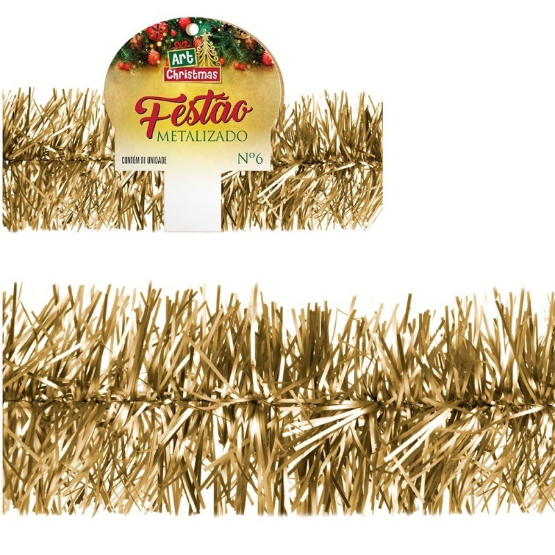 Enfeite Festão Fosco Dourado Fino Para Árvore Natal 2 Metros