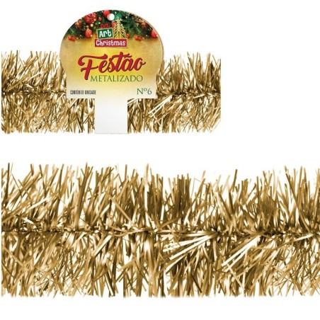 Enfeite Festão Fosco Dourado Fino Para Árvore Natal 2 Metros