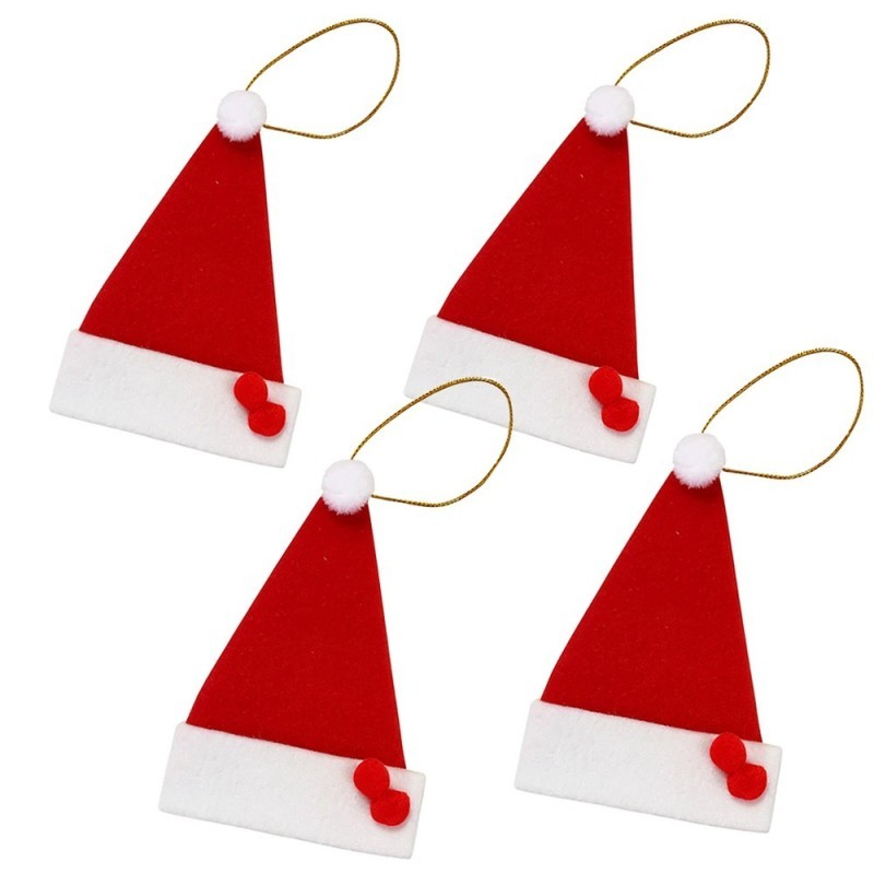 Kit 4 Gorros Vermelhos De Pendurar Arvore Natal 9 Cm