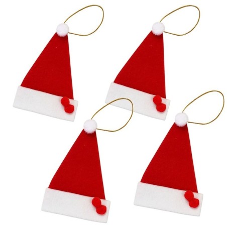 Kit 4 Gorros Vermelhos De Pendurar Arvore Natal 9 Cm
