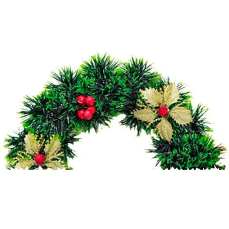Guirlanda Verde Com Flores E Suporte De Plástico 25cm