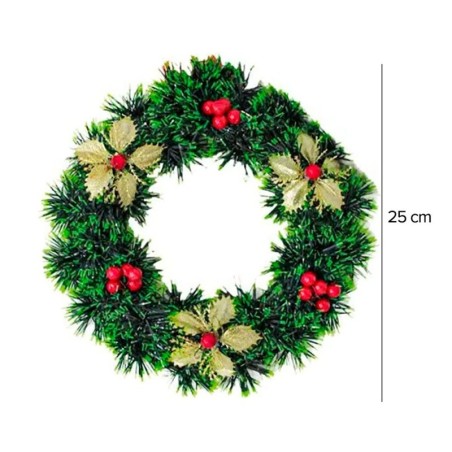 Guirlanda Verde Com Flores E Suporte De Plástico 25cm