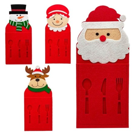 Porta Talheres De Feltro Figuras Natalinas 24cm