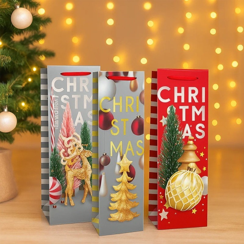 Sacola De Papel Natal Presente Garrafa De Vinho