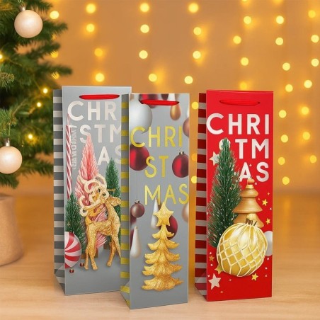 Sacola De Papel Natal Presente Garrafa De Vinho