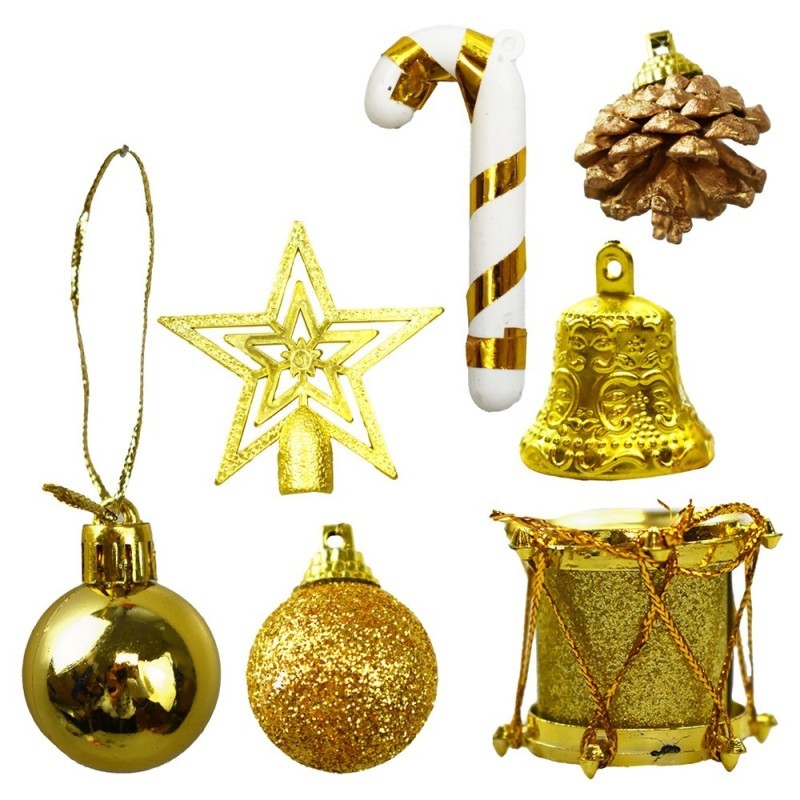 Kit Enfeites Pendentes De Natal Mistos Dourado 12pçs