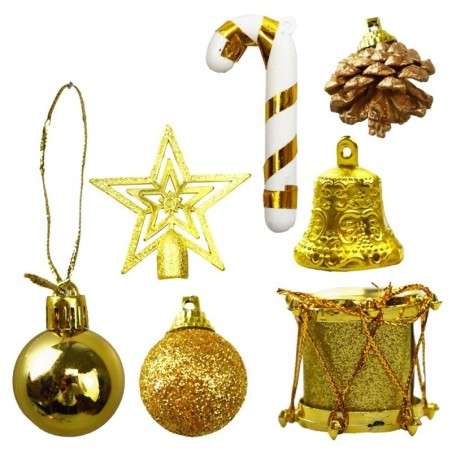 Kit Enfeites Pendentes De Natal Mistos Dourado 12pçs 2