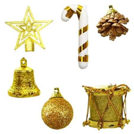 Kit Enfeites Pendentes De Natal Mistos Dourado 12pçs
