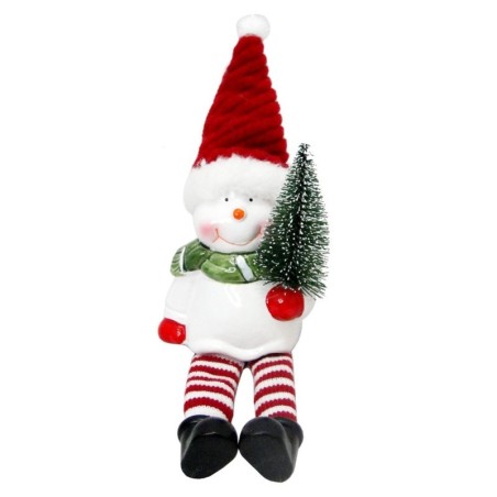 Enfeite Boneco De Neve De Cerâmica Com Pernas De Tecido