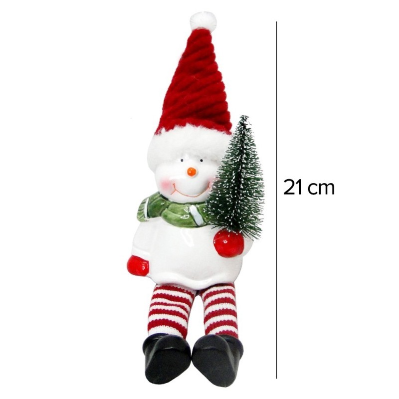 Enfeite Boneco De Neve De Cerâmica Com Pernas De Tecido