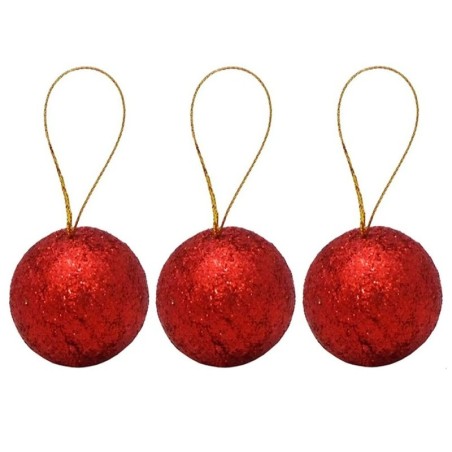 Kit Bola De Natal Vermelho Com Glitter 16 Peças 4cm No Tubo