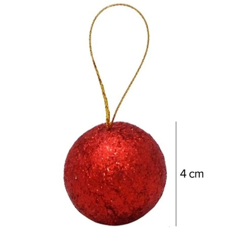 Kit Bola De Natal Vermelho Com Glitter 16 Peças 4cm No Tubo