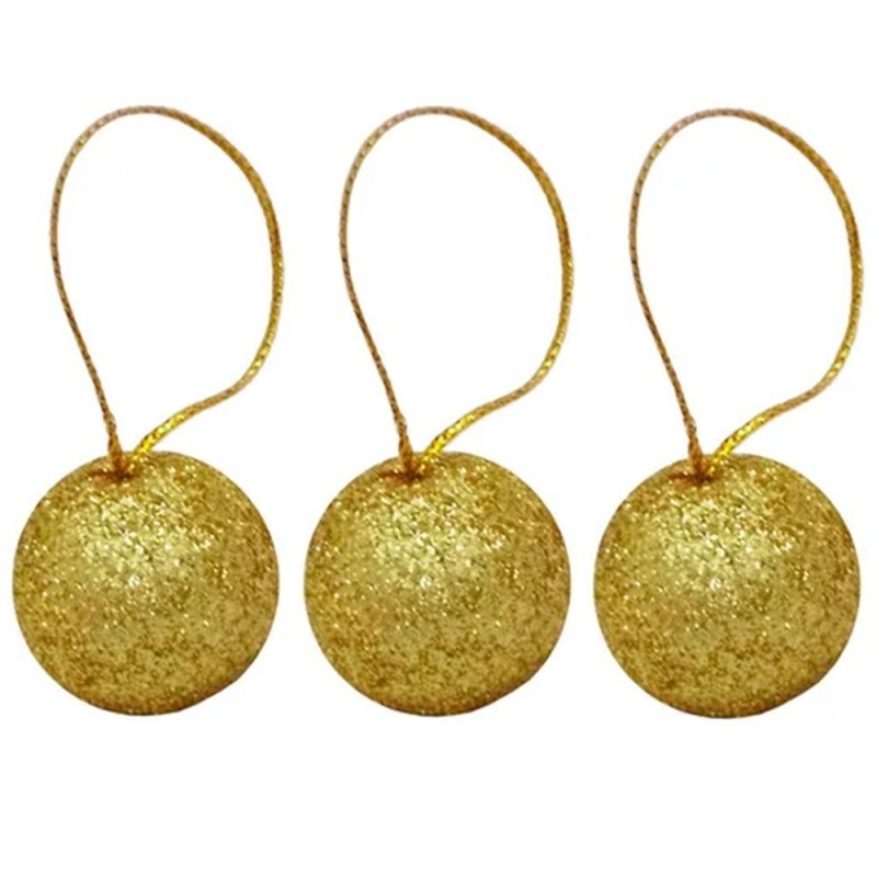 Kit Bola De Natal Dourada Com Glitter 16 Peças 4cm No Tubo