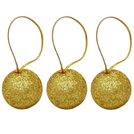 Kit Bola De Natal Dourada Com Glitter 16 Peças 4cm No Tubo