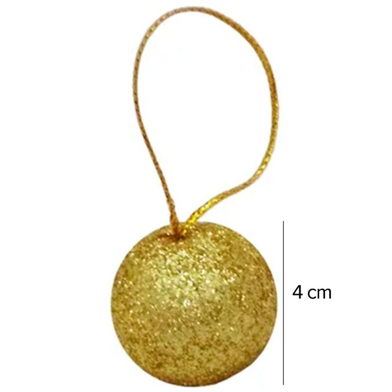Kit Bola De Natal Dourada Com Glitter 16 Peças 4cm No Tubo