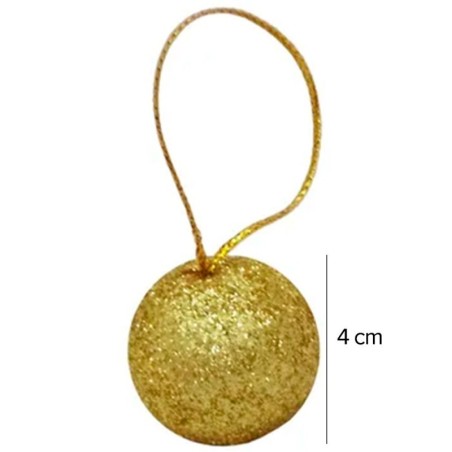 Kit Bola De Natal Dourada Com Glitter 16 Peças 4cm No Tubo
