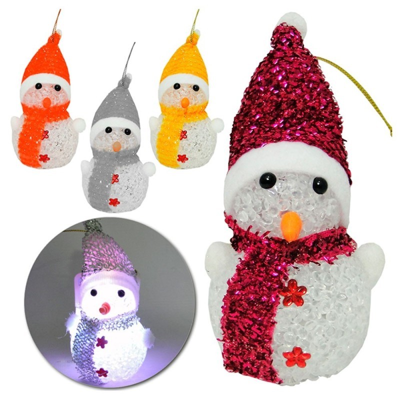 Boneco De Neve Enfeite Craquelado Com LED A Bateria