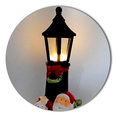 Enfeite Porcelana Poste Luz Com Papai Noel Boneco De Neve