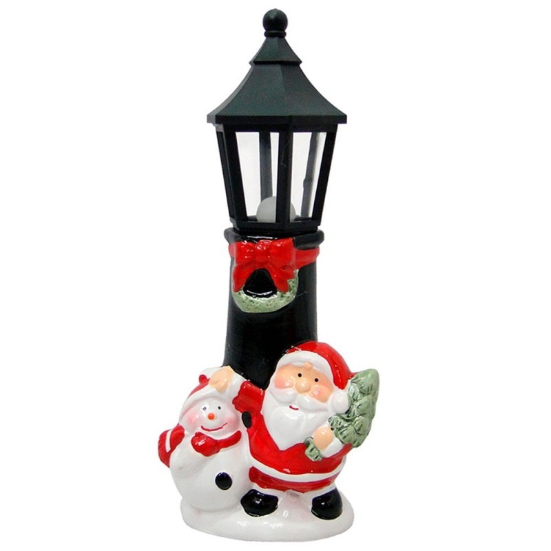 Enfeite Porcelana Poste Luz Com Papai Noel Boneco De Neve