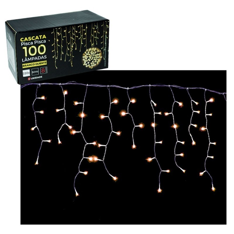 Pisca Pisca Cascata Branco Quente 100 LEDs 220v